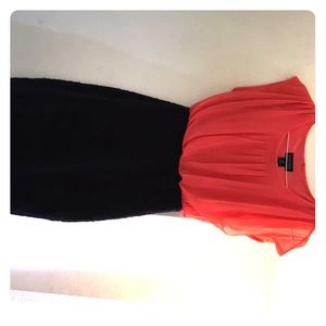 Coral and navy pencil dress